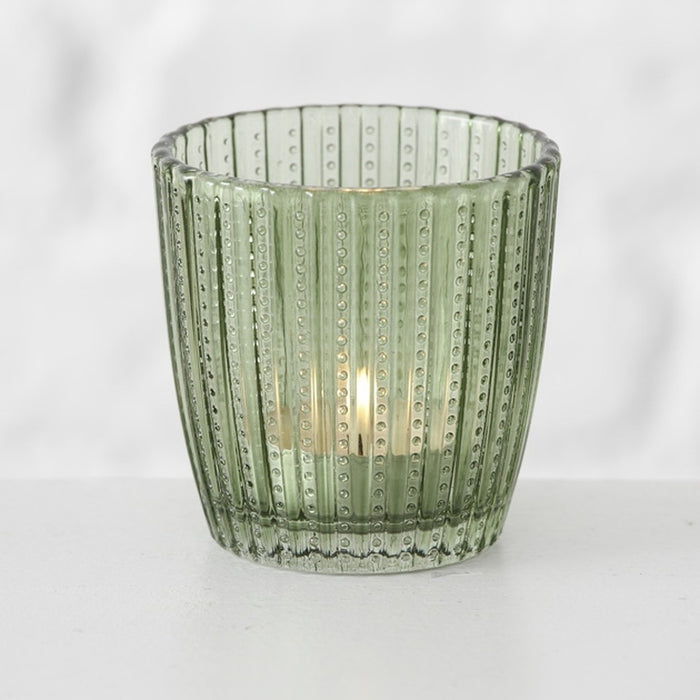 KI-generiertes Bild,4´er Set Glas Teelichthalter Retro Grün 7cm Teelichtglas Windlicht-Halter