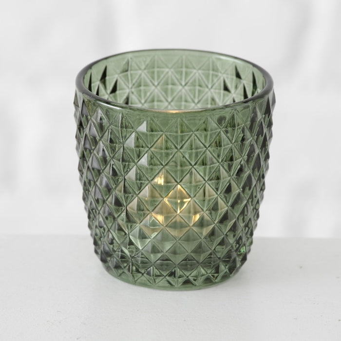 KI-generiertes Bild,4´er Set Glas Teelichthalter Retro Grün 7cm Teelichtglas Windlicht-Halter