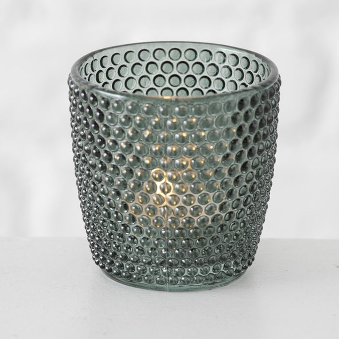 KI-generiertes Bild,4´er Set Glas Teelichthalter Retro Grün 7cm Teelichtglas Windlicht-Halter