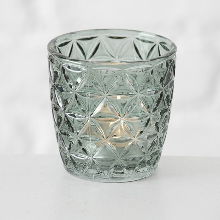 KI-generiertes Bild,4´er Set Glas Teelichthalter Retro Grün 7cm Teelichtglas Windlicht-Halter