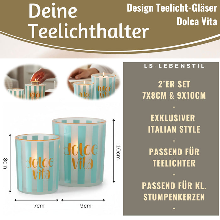 KI-generiertes Bild,2x Glas Teelichthalter Dolce Vita 8-10cm Set Teelichtgläser Windlicht Kerzenglas