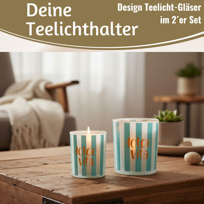 KI-generiertes Bild,2x Glas Teelichthalter Dolce Vita 8-10cm Set Teelichtgläser Windlicht Kerzenglas