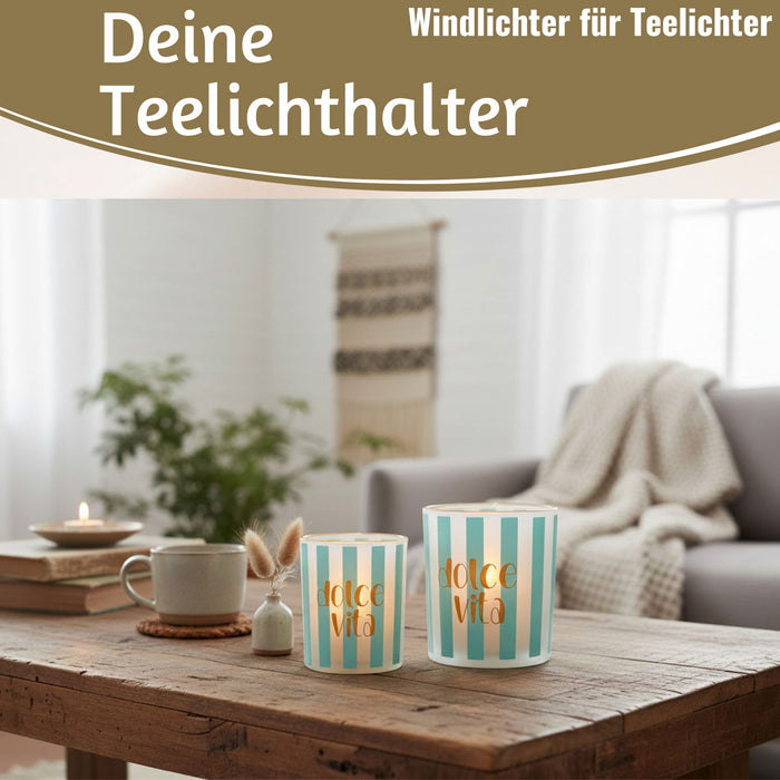 KI-generiertes Bild,2x Glas Teelichthalter Dolce Vita 8-10cm Set Teelichtgläser Windlicht Kerzenglas