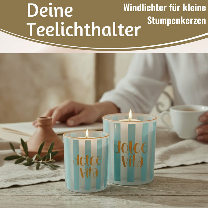 KI-generiertes Bild,2x Glas Teelichthalter Dolce Vita 8-10cm Set Teelichtgläser Windlicht Kerzenglas