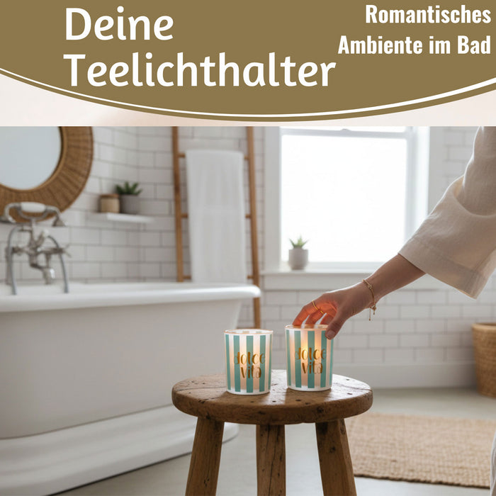 KI-generiertes Bild,2x Glas Teelichthalter Dolce Vita 8-10cm Set Teelichtgläser Windlicht Kerzenglas