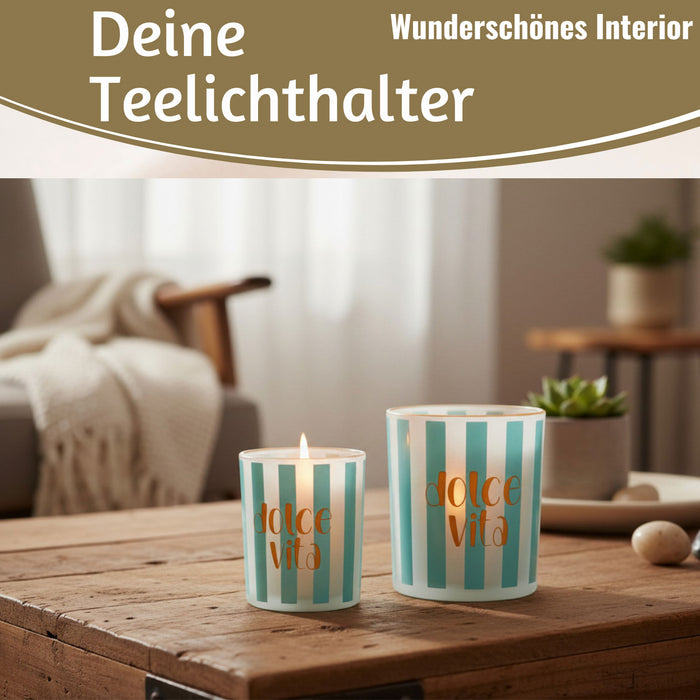 KI-generiertes Bild,2x Glas Teelichthalter Dolce Vita 8-10cm Set Teelichtgläser Windlicht Kerzenglas