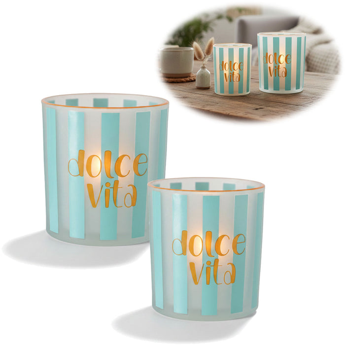 KI-generiertes Bild 2x Glas Teelichthalter Dolce Vita 8-10cm Set Teelichtgläser Windlicht Kerzenglas