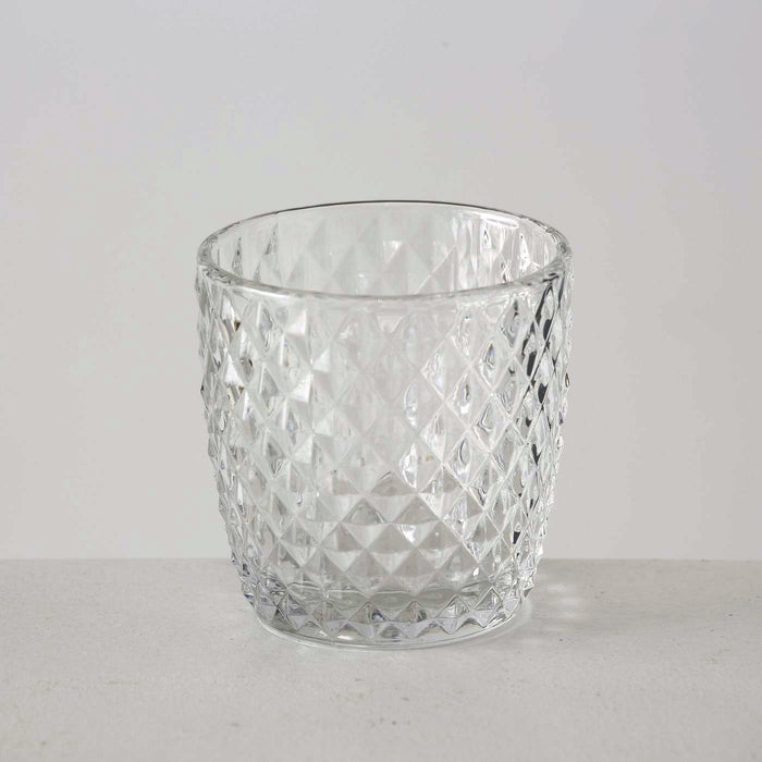 KI-generiertes Bild,4´er Set Glas Teelichthalter Retro Weiß Klar 7cm Teelichtglas Windlicht-Halter