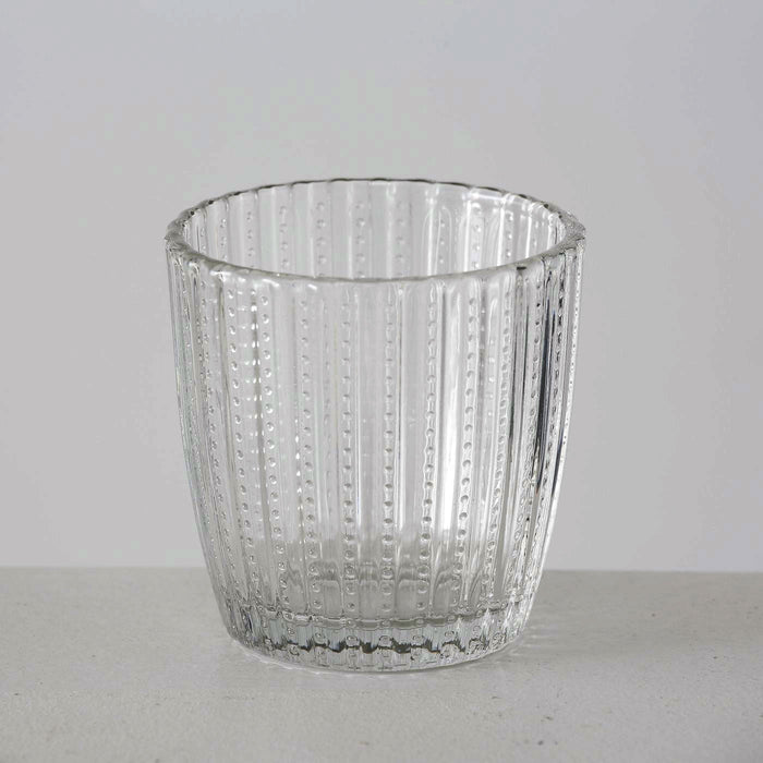 KI-generiertes Bild,4´er Set Glas Teelichthalter Retro Weiß Klar 7cm Teelichtglas Windlicht-Halter