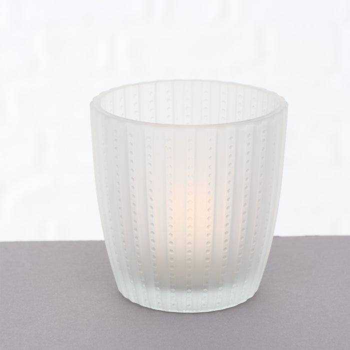 KI-generiertes Bild,4´er Set Glas Teelichthalter Retro Weiß Matt 7cm Teelichtglas Windlicht-Halter