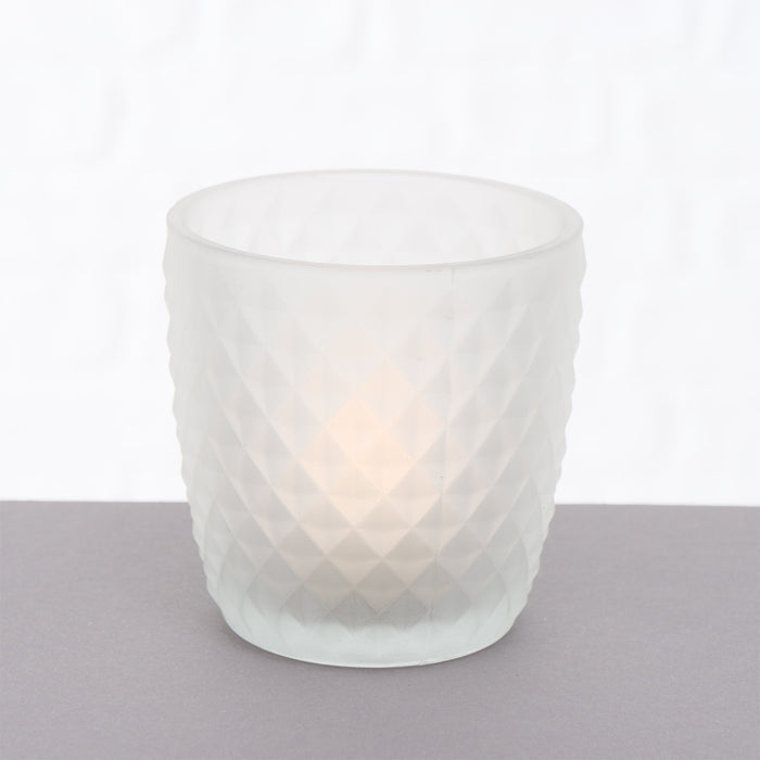 KI-generiertes Bild,4´er Set Glas Teelichthalter Retro Weiß Matt 7cm Teelichtglas Windlicht-Halter