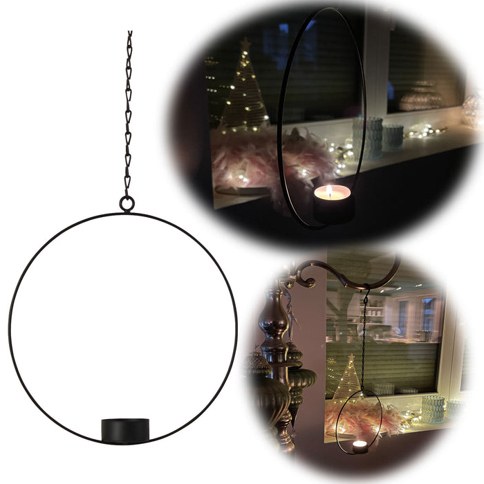 KI-generiertes Bild Metall Teelichthalter Ring 20cm Schwarz Hängend Aufhänger Kette 28cm