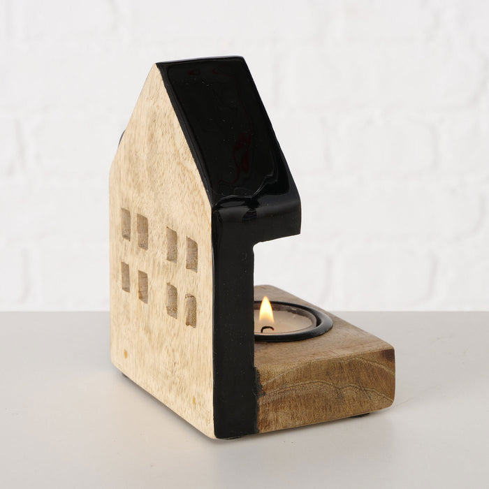 KI-generiertes Bild,Teelichthaus Lichterhaus Nyhavn 3-teiliges Set Holz Braun Schwarz Teelichthalter