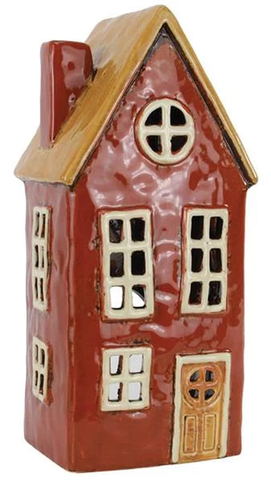KI-generiertes Bild Teelichthaus Lichterhaus Nyhavn 23cm Braun Keramik Fachwerkhaus Teelichthalter