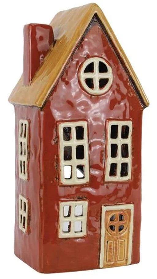 KI-generiertes Bild Teelichthaus Lichterhaus Nyhavn 23cm Braun Keramik Fachwerkhaus Teelichthalter