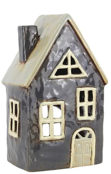 KI-generiertes Bild Teelichthaus Lichterhaus Nyhavn 19cm Blau Keramik Fachwerkhaus Teelichthalter