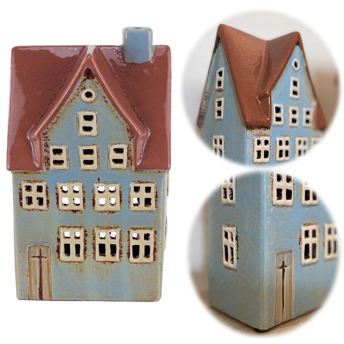 KI-generiertes Bild Teelichthaus Lichterhaus Aarhus 19cm Keramik Fachwerkhaus Teelichthalter