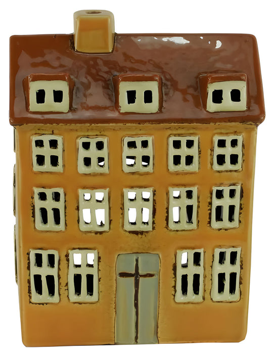 KI-generiertes Bild,Teelichthaus Lichterhaus Nyhavn 18cm Braun Keramik Fachwerkhaus Teelichthalter