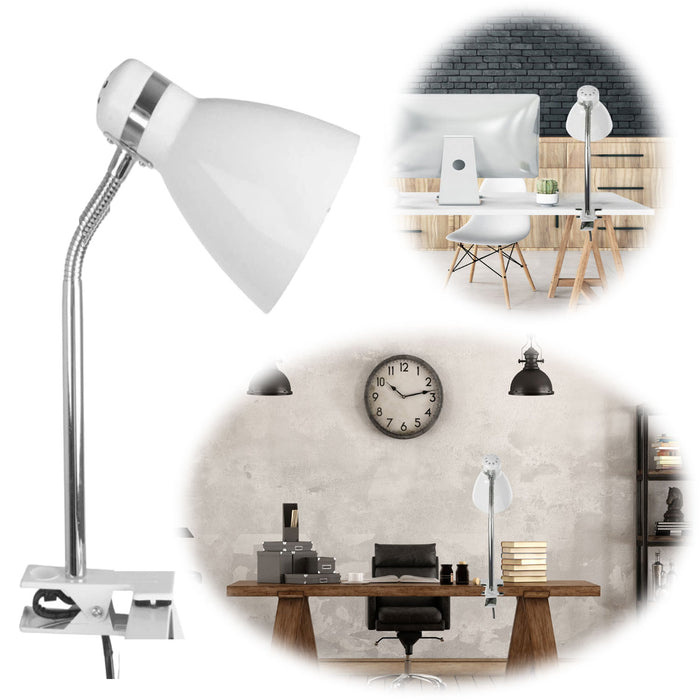 KI-generiertes Bild Elegante LED Klemmlampe List 39cm Weiß E27 Clip-On Schreibtischlampe Tischlampe