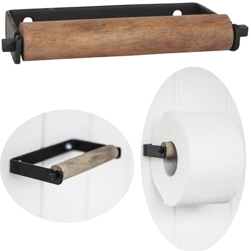 KI-generiertes Bild IB Laursen Vintage Metall Toilettenpapierhalter Schwarz 13cm Holzrolle Rollenhalter