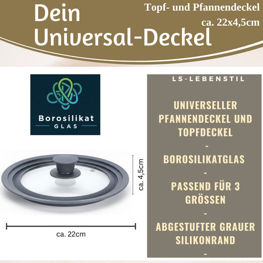 KI-generiertes Bild,Universal Glasdeckel Ø 18 20 22cm abgestufter Silikonrand Deckel für Pfannen Töpfe