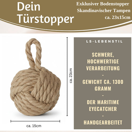 KI-generiertes Bild,Boden Türstopper Malmö 23cm Beige Braun 1,3kg Jute Knoten Tragegriff Türpuffer Türhalter Türsack