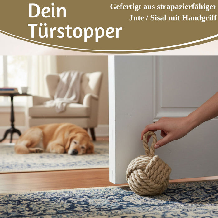 KI-generiertes Bild,Boden Türstopper Malmö 23cm Beige Braun 1,3kg Jute Knoten Tragegriff Türpuffer Türhalter Türsack