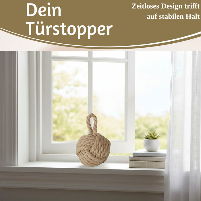 KI-generiertes Bild,Boden Türstopper Malmö 23cm Beige Braun 1,3kg Jute Knoten Tragegriff Türpuffer Türhalter Türsack