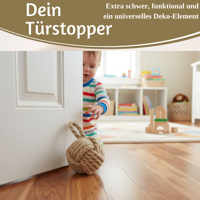 KI-generiertes Bild,Boden Türstopper Malmö 23cm Beige Braun 1,3kg Jute Knoten Tragegriff Türpuffer Türhalter Türsack