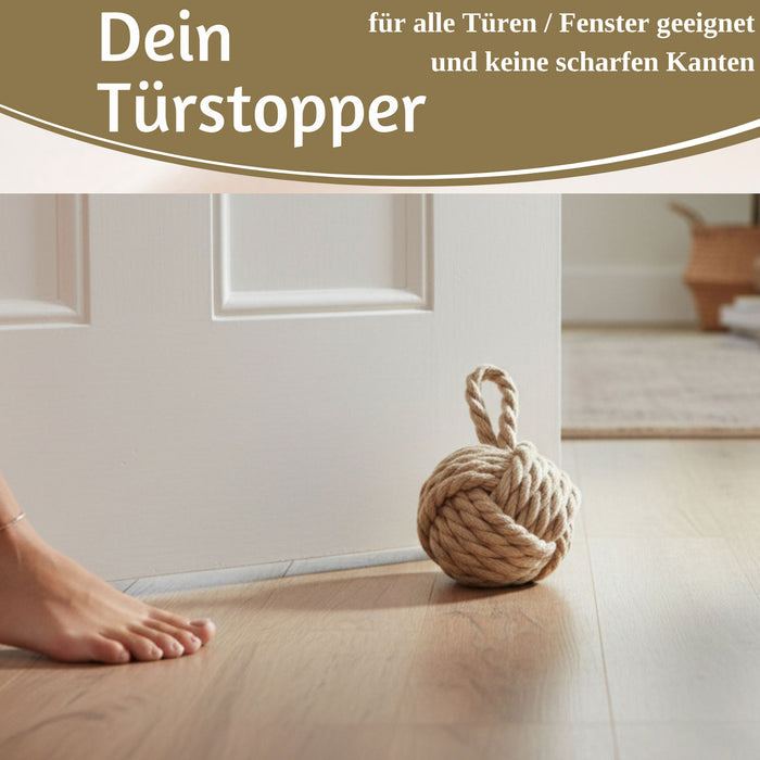KI-generiertes Bild,Boden Türstopper Malmö 23cm Beige Braun 1,3kg Jute Knoten Tragegriff Türpuffer Türhalter Türsack