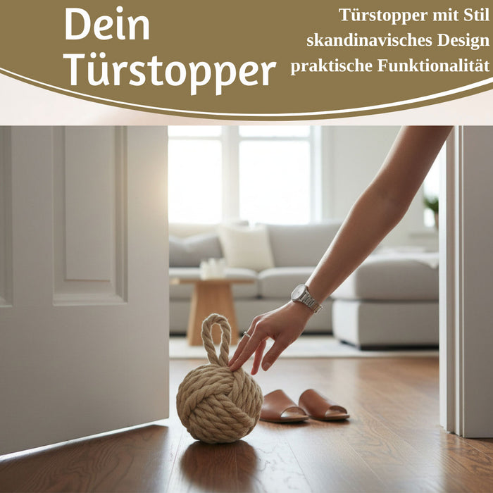 KI-generiertes Bild,Boden Türstopper Malmö 23cm Beige Braun 1,3kg Jute Knoten Tragegriff Türpuffer Türhalter Türsack