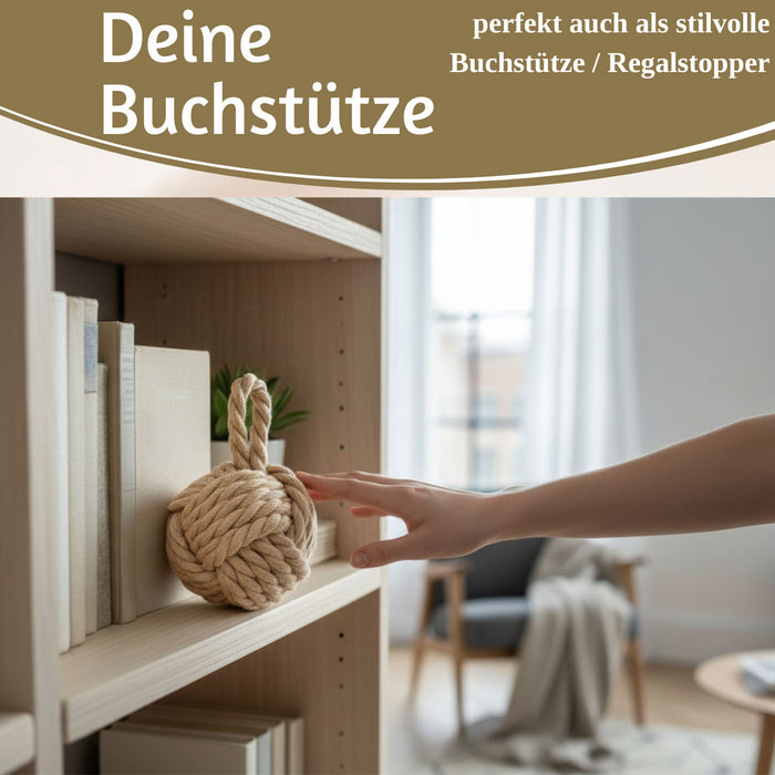 KI-generiertes Bild,Boden Türstopper Malmö 23cm Beige Braun 1,3kg Jute Knoten Tragegriff Türpuffer Türhalter Türsack