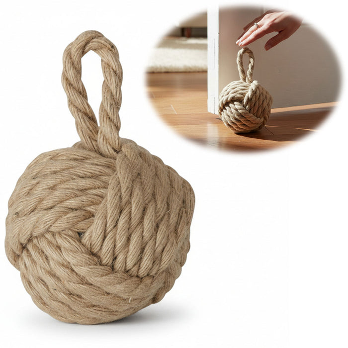 KI-generiertes Bild Boden Türstopper Malmö 23cm Beige Braun 1,3kg Jute Knoten Tragegriff Türpuffer Türhalter Türsack