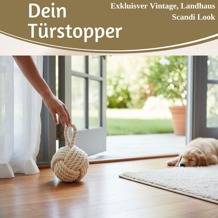 KI-generiertes Bild,Boden Türstopper Malmö 23cm Creme Weiß 1,3kg Jute Knoten Tragegriff Türpuffer Türhalter Türsack