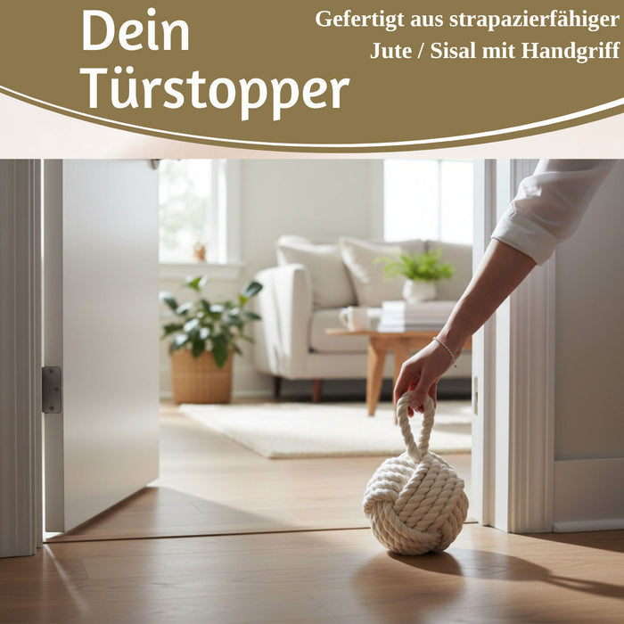 KI-generiertes Bild,Boden Türstopper Malmö 23cm Creme Weiß 1,3kg Jute Knoten Tragegriff Türpuffer Türhalter Türsack