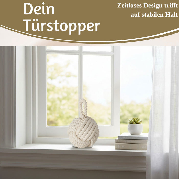 KI-generiertes Bild,Boden Türstopper Malmö 23cm Creme Weiß 1,3kg Jute Knoten Tragegriff Türpuffer Türhalter Türsack