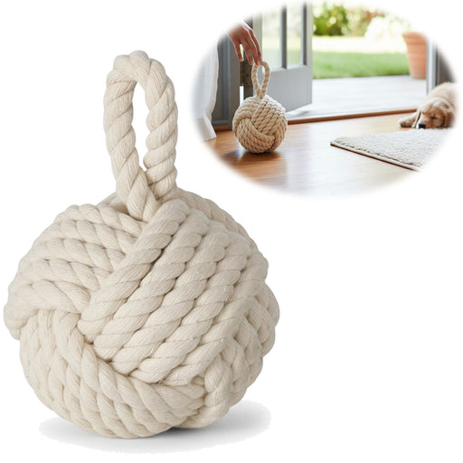 KI-generiertes Bild Boden Türstopper Malmö 23cm Creme Weiß 1,3kg Jute Knoten Tragegriff Türpuffer Türhalter Türsack