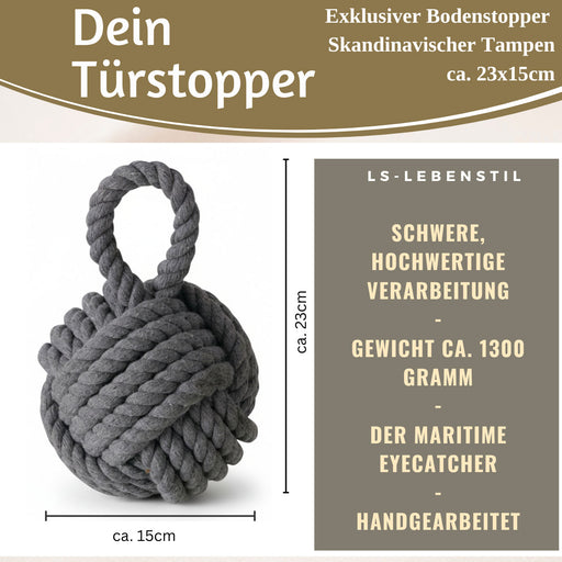 KI-generiertes Bild,Boden Türstopper Malmö 23cm Grau 1,3kg Jute Knoten Tragegriff Türpuffer Türhalter Türsack
