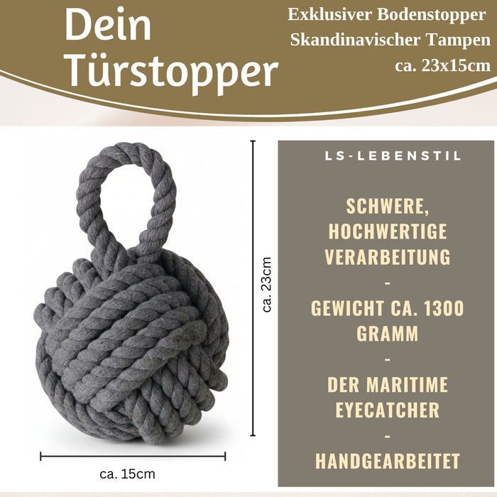 KI-generiertes Bild,Boden Türstopper Malmö 23cm Grau 1,3kg Jute Knoten Tragegriff Türpuffer Türhalter Türsack