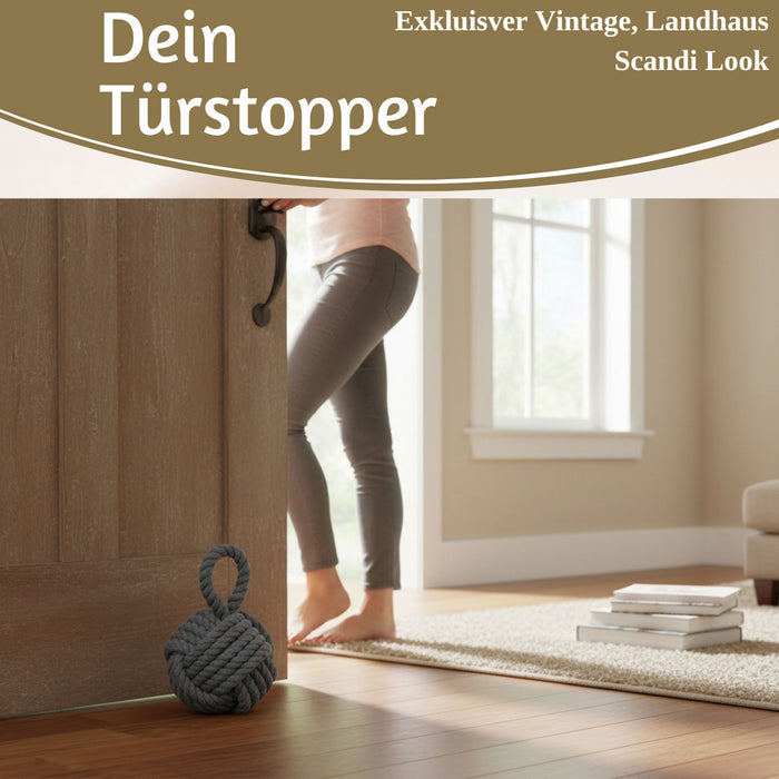 KI-generiertes Bild,Boden Türstopper Malmö 23cm Grau 1,3kg Jute Knoten Tragegriff Türpuffer Türhalter Türsack