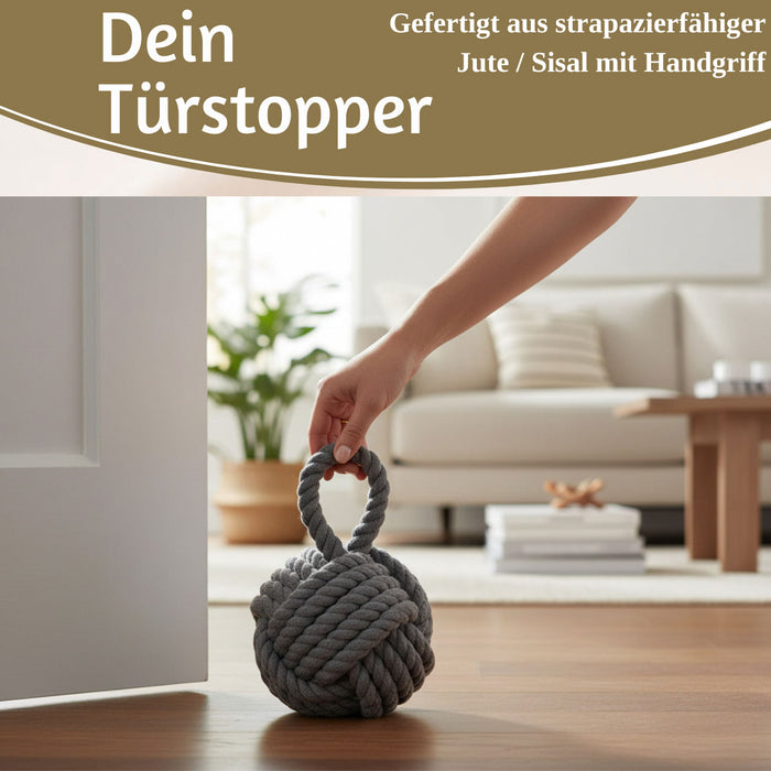 KI-generiertes Bild,Boden Türstopper Malmö 23cm Grau 1,3kg Jute Knoten Tragegriff Türpuffer Türhalter Türsack