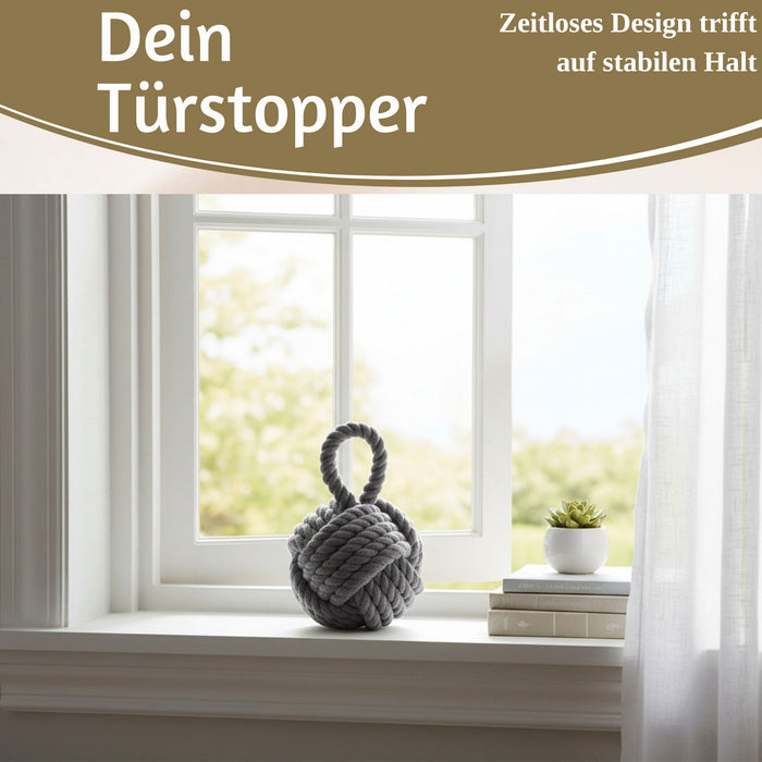 KI-generiertes Bild,Boden Türstopper Malmö 23cm Grau 1,3kg Jute Knoten Tragegriff Türpuffer Türhalter Türsack
