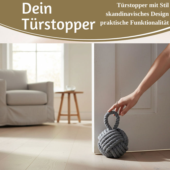 KI-generiertes Bild,Boden Türstopper Malmö 23cm Grau 1,3kg Jute Knoten Tragegriff Türpuffer Türhalter Türsack