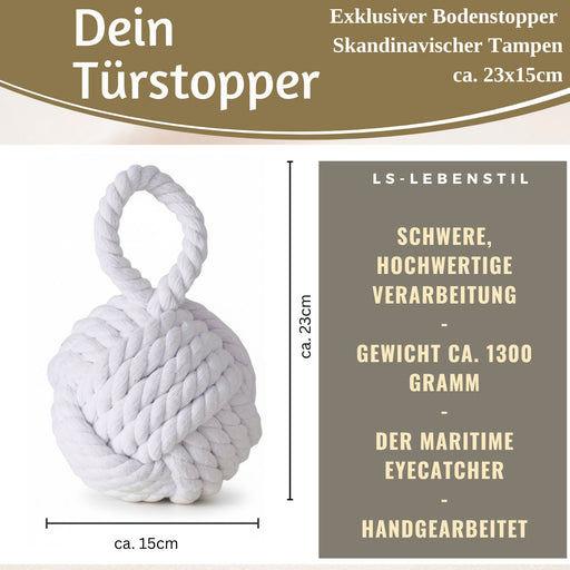KI-generiertes Bild,Boden Türstopper Malmö 23cm Weiß 1,3kg Jute Knoten Tragegriff Türpuffer Türhalter Türsack