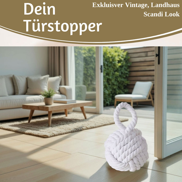 KI-generiertes Bild,Boden Türstopper Malmö 23cm Weiß 1,3kg Jute Knoten Tragegriff Türpuffer Türhalter Türsack