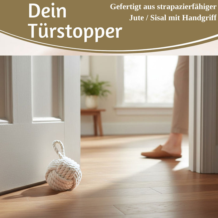 KI-generiertes Bild,Boden Türstopper Malmö 23cm Weiß 1,3kg Jute Knoten Tragegriff Türpuffer Türhalter Türsack