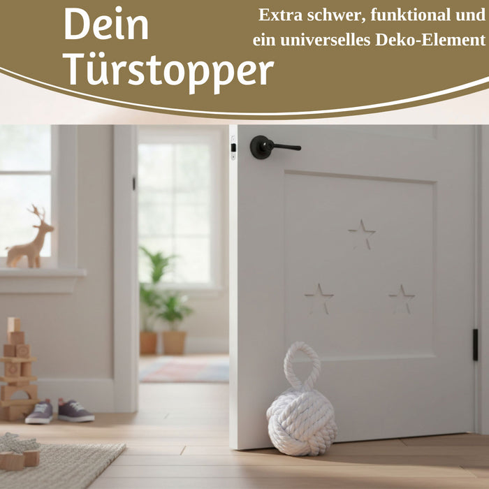 KI-generiertes Bild,Boden Türstopper Malmö 23cm Weiß 1,3kg Jute Knoten Tragegriff Türpuffer Türhalter Türsack