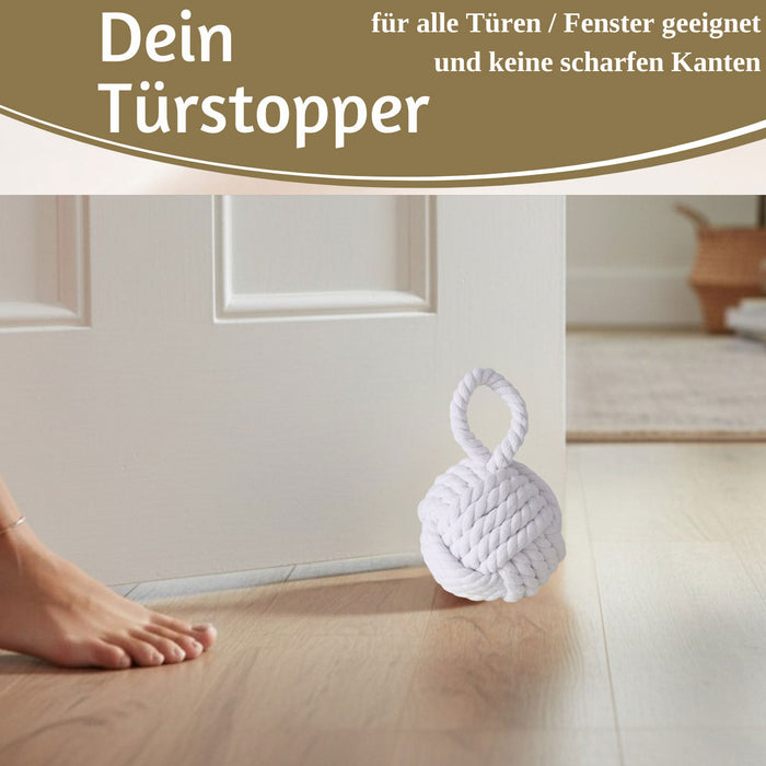 KI-generiertes Bild,Boden Türstopper Malmö 23cm Weiß 1,3kg Jute Knoten Tragegriff Türpuffer Türhalter Türsack