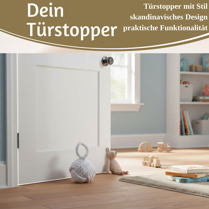 KI-generiertes Bild,Boden Türstopper Malmö 23cm Weiß 1,3kg Jute Knoten Tragegriff Türpuffer Türhalter Türsack
