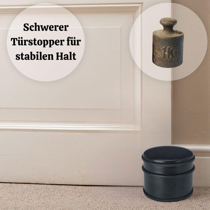 KI-generiertes Bild,Premium Türstopper Schwarz Matt 1,1 kg schwerer Bodenstopper mit Gummiring